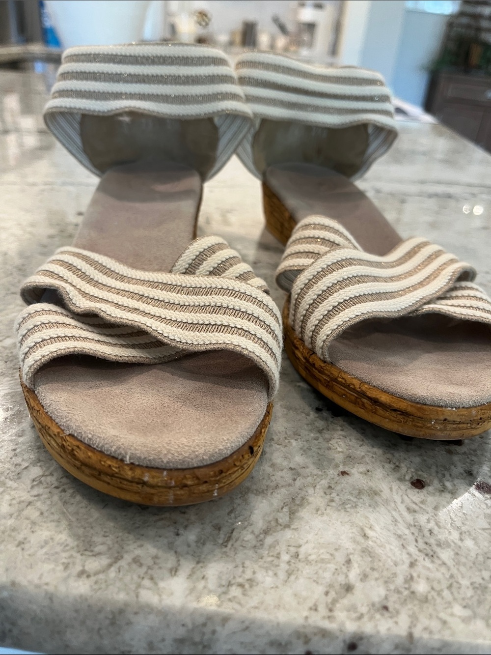 CHARLESTON SHOE CO. Cream and Beige Striped Espadrille Wedge Sandals - Picture 3 of 3